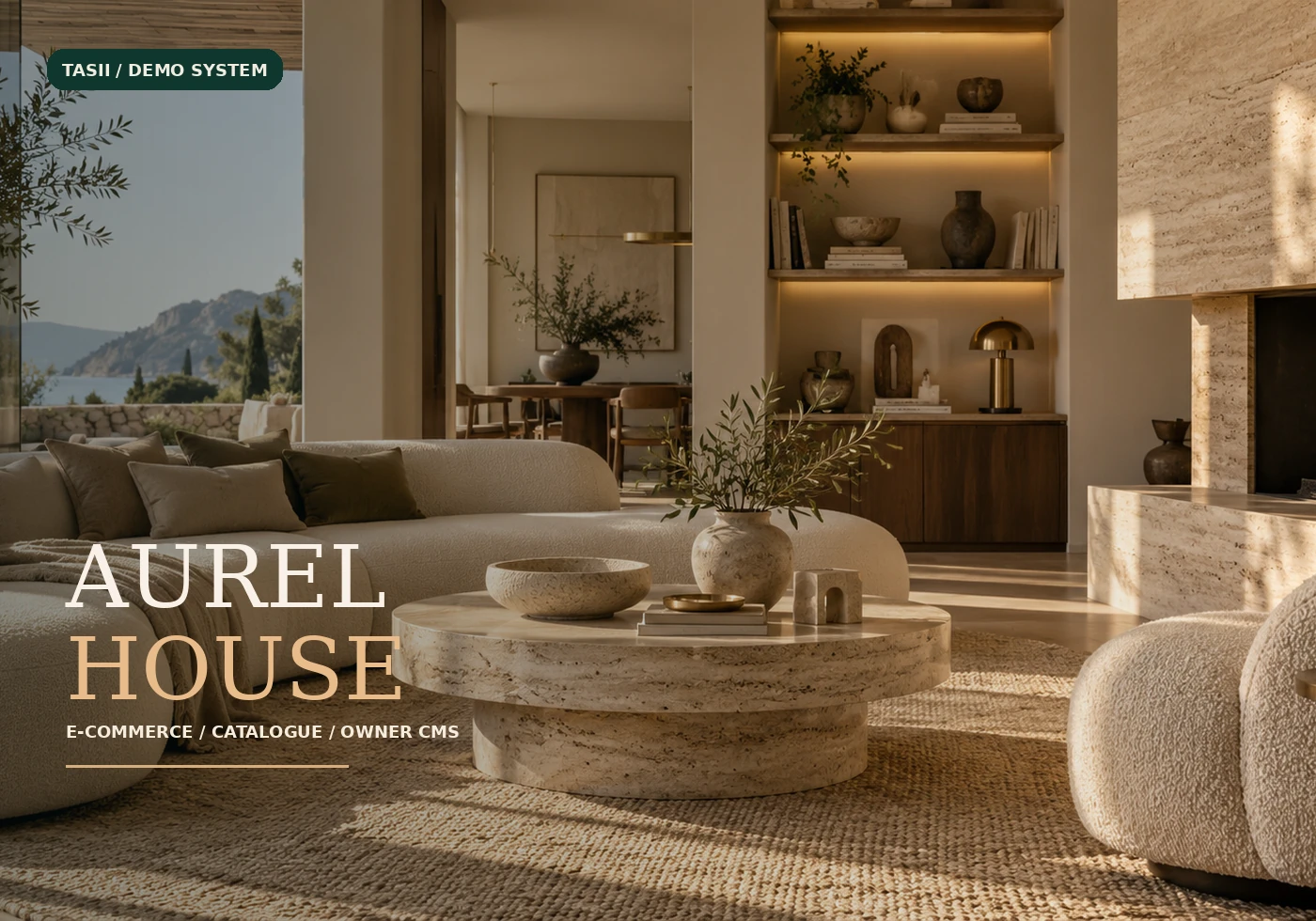 AUREL HOUSE fictitious high-end interiors store with products, basket and interactive owner CMS